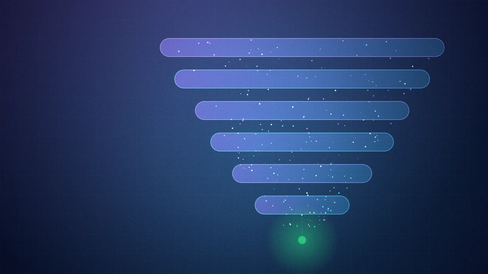 Abstract art: glowing bars narrowing like a funnel into one green dot