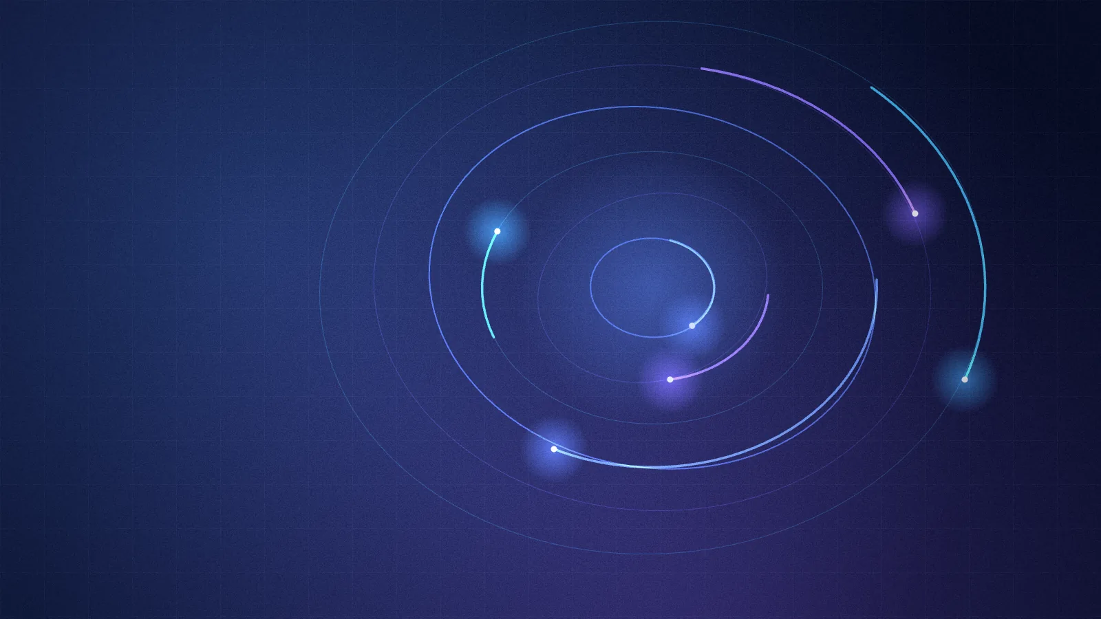 Abstract art: orbits and arcs with bright points circling a centre
