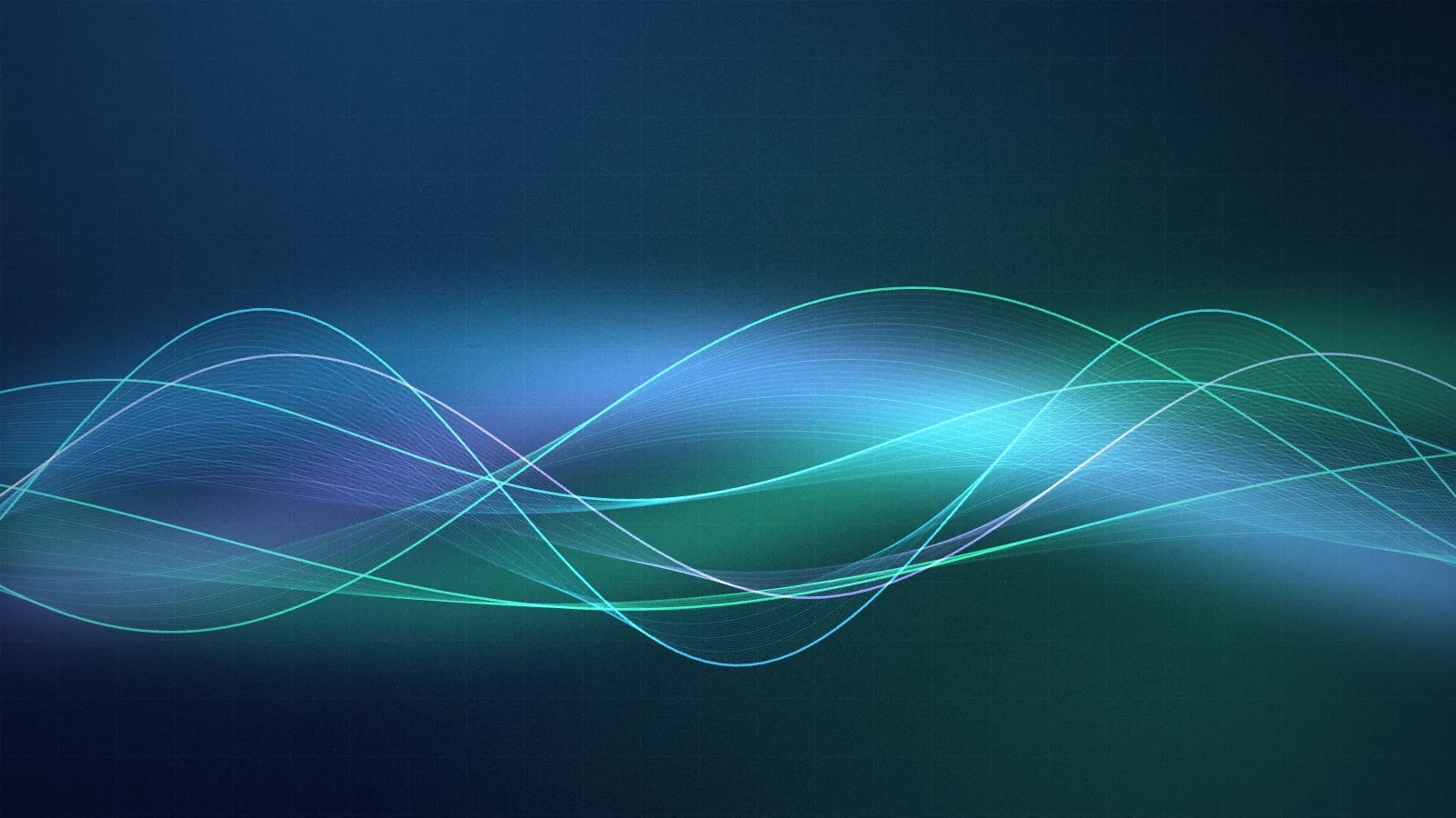 Abstract art: ribbons of violet and blue light flowing across a dark grid